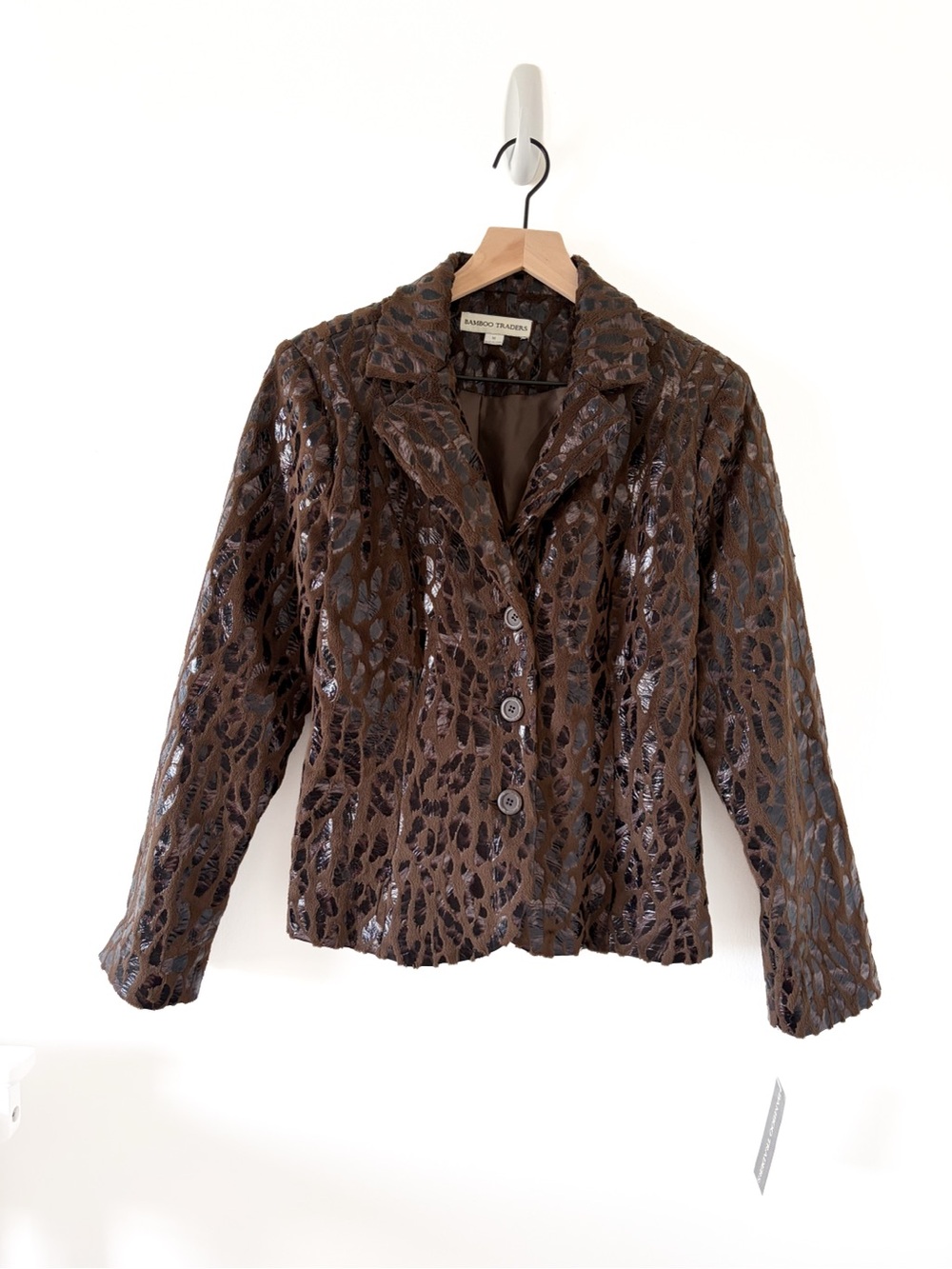 NWT Bamboo Traders Brown Textured Button Down Blazer Jacket